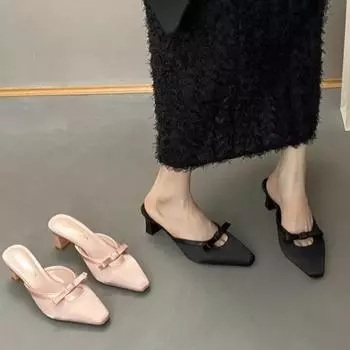 мода Новые дизайнерские летние женские мюли тапочки модные женские туфли на открытом воздухе пляжные каникулы туфли на плоской подошве женские туфли с бабочкой 35 чёрный