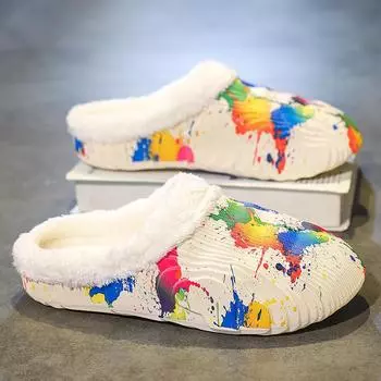 Fashion New Designer Winter Slides Creative Shoes for Men Women Fur Slippers for Men Waterproof Warm Warm Household Indoor Home Non-Slip 35