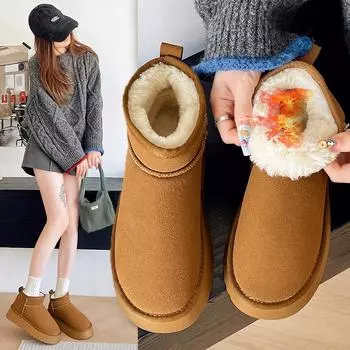 Fashion New Fashion 2024 Women s Winter Boots Designer Thick Sole Leather Warm and Comfortable Ankle Fur Booties Luxury Boots 35 чёрный