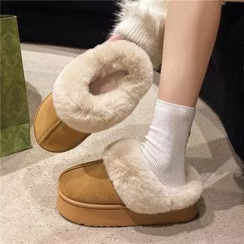 Fashion New Fashion Fur Slippers Women Fluffy Winter House Shoes Memory Foam Fuzzy Slippers Thick Heel Plush Slipper Ladies Cotton Shoes 36 коричневый
