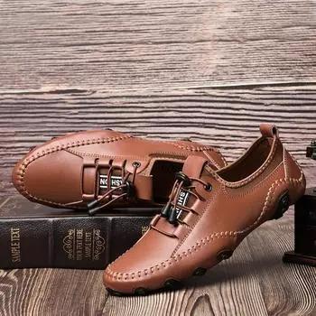 Fashion New Fashion Men Leather Comfy Slip Soft Sole Outdoor Casual Shoes Male Office Business Walking Mountaineering Travel Sport Shoes 38 коричневый