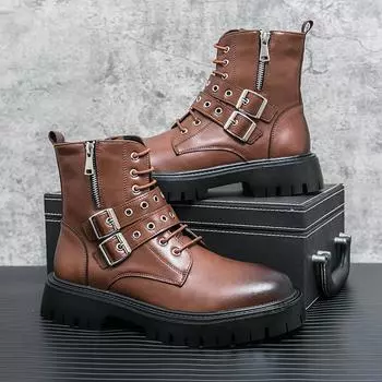 Fashion New Fashion Men s Brown Ankle Boots Designer Luxury Genuine Leather Boots Men Comfort Platform Boots for Men Botas Para Hombre 38