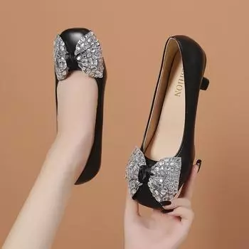 Fashion New Fashion PU Pointed Toe with Rhinestone Bow Sexy High Heels Banquet Party Women Shoes Spring and Fall Fine with Sexy Casual 35 чёрный