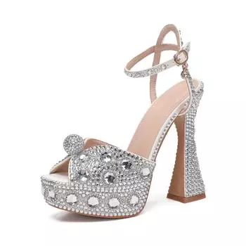 Fashion New Fish Mouth High Heels Thick Heels 14cm Water Diamond Pearl Decoration Women s Single Shoes Wedding Bridal Shoes women shoes 35 серебряный