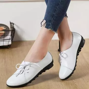Fashion New Genuine Leather Flat Shoes Women Soft Bottom Oxford Pointe Shoes White Sapato Feminino Loafers Casual Women Flats 2019 4 чёрный
