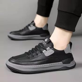 Fashion New Genuine Leather Men Antiskid Hiking Shoes Outdoor Lace Up Italian Mens Casual Shoes Luxury Brand Breathable Driving Shoes 38 чёрный