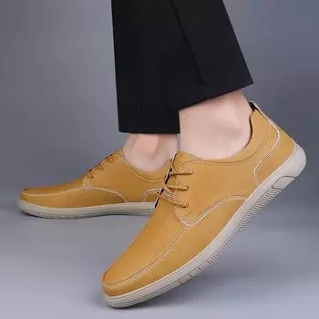 Fashion New genuine leather men s shoes Comfortable minimalist flat bottom Daily office driving Outdoor casual walking men s shoes 38 чёрный