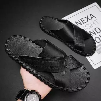 Модные новые тапочки ручной работы, сандалии, мужская обувь, однотонные, модные, повседневные, для пляжа, бассейна, повседневные, классические, с открытым носком, удобные тапочки 39 бежевый