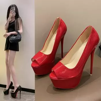 Fashion New Hate Heaven 16cm High Heels with Red Bottom Thin Heels, Sexy Nightclub Single Shoes, Casual Wedding Banquet High Heels 35