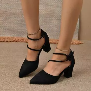 fashion New High Heel Hollow Fashion Women s Shoes Summer New Large Size Pointed Buckle Thick Heel Women s Sandals Zapatos Mujer 34 чёрный