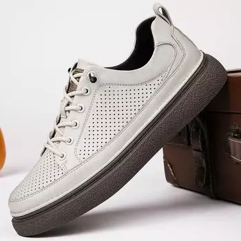 Fashion New High Quality Men s Shoes Genuine Leather Lace-up Oxford shoes Brand Business Men Casual shoes Handmade skateboard shoes 37 коричневый