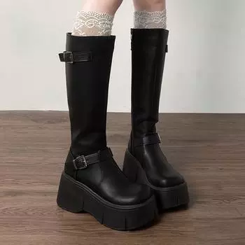 Fashion New High Quality Women s Shoes Explosive Height Increasing Women s Long Boots Spicy Girl Sexy Fashion Thick Bottom Knight Boots 35 чёрный