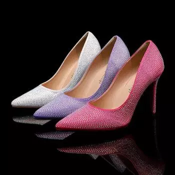 Fashion New High Quality Women s Shoes Fashion Style Water Diamond High Heels Women s Shoes Pointed Fine Heels Shallow Mouth High Heels 35 серебряный