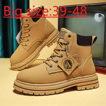 Fashion New High Top Boots Men Leather Shoes Fashion Motorcycle Ankle Military Boots For Men Winter Boots Lace-Up Botas Hombre Man Shoes 39