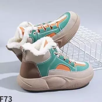 fashion New high-top snow boots with plush thick insulation sports shoes leather upper women s short boots, Korean version women s shoes 36