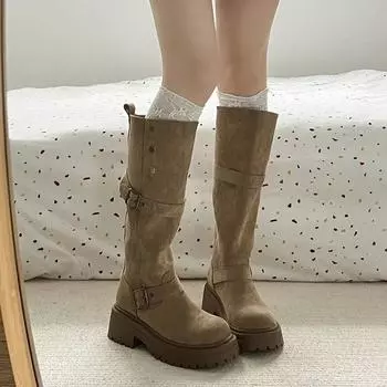 Fashion New hot selling 2024 women s fashion buckle knight boots autumn and winter knee high boots designer fashion boots for women 35