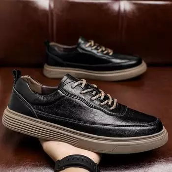 Модные новые итальянские мужские туфли из натуральной кожи, деловые повседневные туфли ручной работы на толстой подошве, дизайнерские туфли-оксфорды для мужчин, кроссовки, теннис 38 чёрный