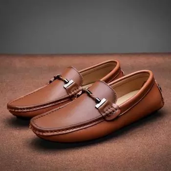 Fashion New Italian Mens Shoes Casual Retro Slip on Formal Men Loafers Moccasins Soft Leather Driving Shoes Lightweight Boat Shoes 38 коричневый