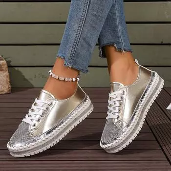 Fashion new large size white shoes women s 2024 shoes muffin loafers annual rhinestone thick baseplate foreign trade 35 чёрный