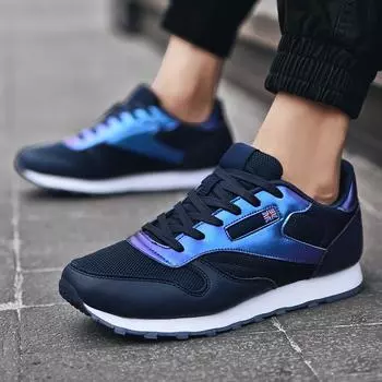 Модные новые кожаные и сетчатые мужские повседневные туфли мужские весенние мужские легкие туфли кроссовки на шнуровке балетки дышащие уличные оригинальные кроссовки мужские 39 синий