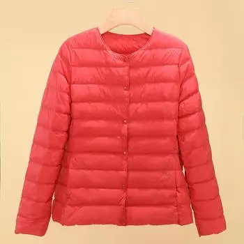 FASHION new light thin round neck down jacket liner vest becomes V-neck short large size jacket autumn winter women s collarless S