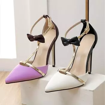 Fashion New Luxury Design Style Pointed Toe Buckle Strap Woman Pumps Sexy Stiletto High Heels Shoe Elegant Party Stripper Heeled Sandals 35 фиолетовый