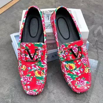 Fashion New Luxury Loafers Men Handmade Leather Shoes Casual Driving Flats Slip-on Shoes Men Comfy Moccasins Shoes for Men Size 38-48 38 красный