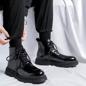 Fashion New Luxury Men Brogue Boots Autumn Winter Men s Ankle Boots High Quality Mens Chelsea Boots Slip on Oxford Formal Business Shoes 38 чёрный