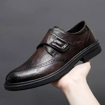 Fashion New Luxury Men s Shoes High Quality Leather Work Designer Casual Formal Shoes for Men Dress Business Wedding Shoes 38 коричневый
