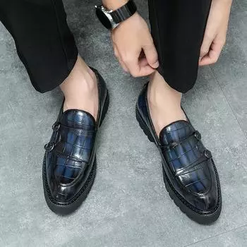 Fashion New Male Shoes Thick Bottom Leather Fashion Shoes Men Luxury Brand Mens Stylish Loafers Pointed Toe Men Wedding Dress Footwear 37 чёрный