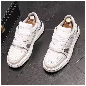 Fashion New Men Air Mesh Patchwork Breathable Lace Up PU Causal Flats Platform Shoes Loafers Male Sports Waliking Sneakers 38 белый