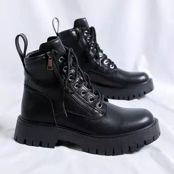 Fashion New Men Casual Luxury Designers Leather Boots Winter High Quality Side Zipper Thick Bottom Boot High Top Outdoor Antiskid Boot 38