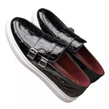 Fashion New Men Charming Crocodile Pattern Monk Strap Genuine Leather Casual Versatile Shoes Men Comfortable Thick-soled Loafers 43 вино красного