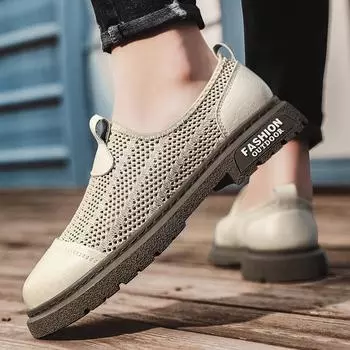 Fashion new Men Comfy Male Summer Flats Non-Slip Moccasin Fashion Walking Shoes Hollow Out Casual Flats Slip on Men s All-match Loafers 37 чёрный