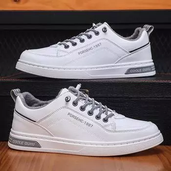 Модные новые мужские повседневные туфли, спортивная кожаная обувь для мужчин, утолщенная бархатная обувь, модные универсальные белые кроссовки, дышащие, удобные 39 белый