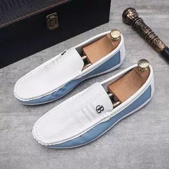 Fashion New Men s Flat Shoes Trendy Casual White Bean Shoes Slip on Soft Sole Loafer Men s Lightweight Walking Driving Shoes 2024 40 белый