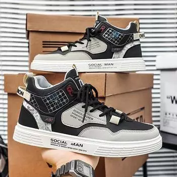 Fashion New Men s High Top Sneakers Men s Platform Lace Up Korean Casual Shoes Lightweight Warm Skateboard Shoes Tenis Masculino Spring 39 хаки