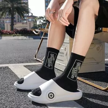 Fashion new men s home teenager one-word drag stepping on shit feeling indoor home casual cool slippers shoes 40-41 белый