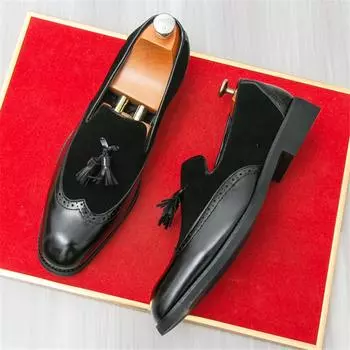 Fashion New Men s Pointed Tassels Patchwork Dress Shoes Male Luxury Designer Formal Wedding Prom Homecoming Footwear 38