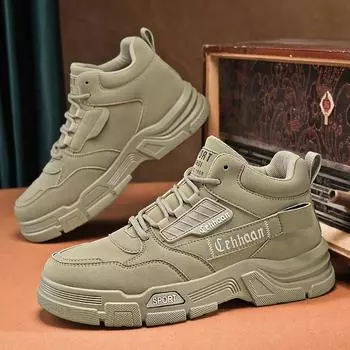 Fashion New Men s Shoes Autumn Breathable Workwear Shoes Men s High Top Short Boots Versatile Thick Sole Anti Slip Casual Sneakers 39 серый