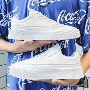 Fashion New Men s Shoes Leather Casual Vulcanized Sneakers Shoes for Men Trend Platform Sport Shoes Comfortable White Tenis Masculinos 39 белый