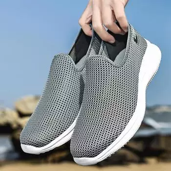Fashion New Men s Sneakers Breathable Unisex Casual Shoes Outdoor Non-Slip Mesh Loafers Walking Lightweight Fashion Male Tennis Shoes 36 темно серый