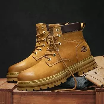 Модные новые мужские туфли мужские ботинки высокие модные кожаные ботинки для мотоциклистов для отдыха на открытом воздухе удобные ботинки мужские простые ботинки на шнуровке 39