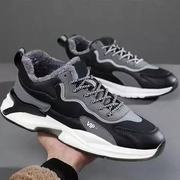 Fashion New Men Winter Casual Sneakers Warm Boots Plush Snow Boots Men High Top Outdoor Lace-Up Shoes Male Trainers Chaussure Homme 39 чёрный