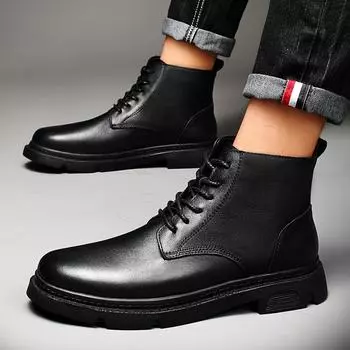 Fashion New Men Winter Plush Snow Boots Genuine Leather Men Casual High Top Shoes 2024 Lace-Up for Men Desert Boots 37