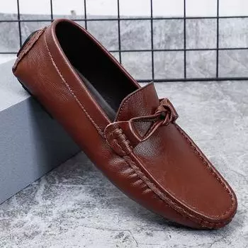 Fashion New Mens Casual Leather Loafers Summer Comfort Slip On Causal Shoes Mocassin Sapato Masculino Zapatos Hombre Man Driving Shoes 38 коричневый