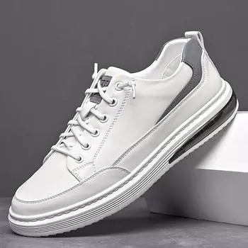 Fashion New Mens Leather White Shoes Fashion Original Classic Lace-up Sneakers Comfy Breathable Casual Shoes for Men Zapatillas Hombre 38 чёрный