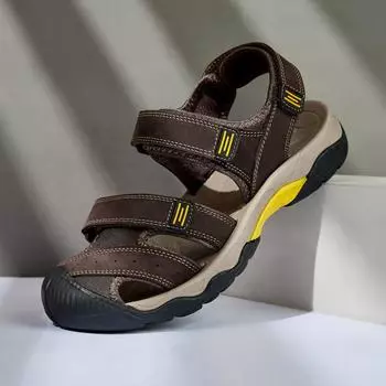 Fashion New Mens Sandals Summer and Summer Beach Walk Daily Commute Casual Shoes Cow Leather Outdoor Shoes Lightweight Comfortable Shoes 37 чёрный