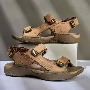 Fashion New Mens Summer Sandals High Quality Outdoor Walking Beach Sandals Roman Genuine Leather Casual Shoes Retro Comfortable Sneakers 38 светло-коричневого