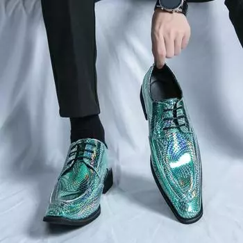 Fashion New Nightclub Man Patent Leather Man Big Size Pointed Toe Shoes Men Party Derby Shoes Cool Chelsea Low Top Leather Shoes 37 чёрный